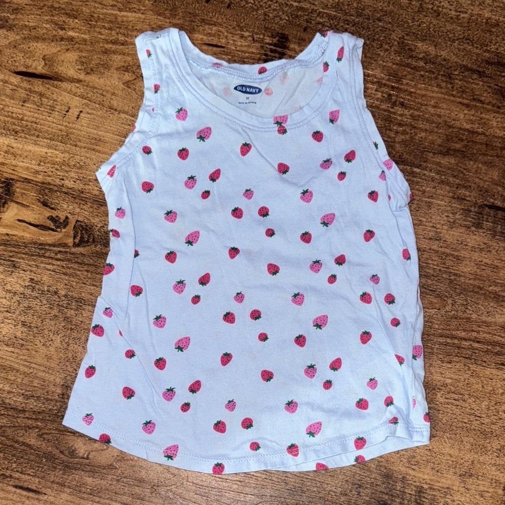 Old Navy Kids Tank Top with Strawberry Pattern - White and Pink